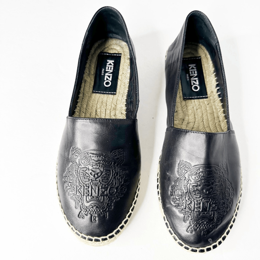 Kenzo Tiger Platform Leather Espadrille Black Noir jute Spain womens 38 8 - Picture 3 of 7